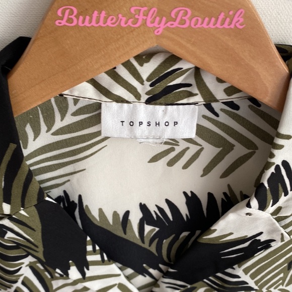 Topshop Women's Graphic Palm Print Bowler Shirt Size US 4 - Picture 4 of 11